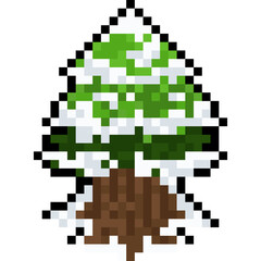 Pixel art cartoon snowy pine tree 3
