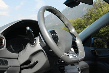 Steering wheel and dashboard in modern car