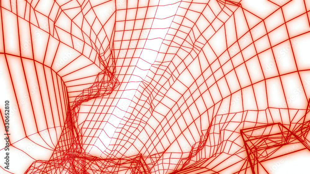 Poster abstract square grid moving and bending tube. motion. flying inside frame tunnel.