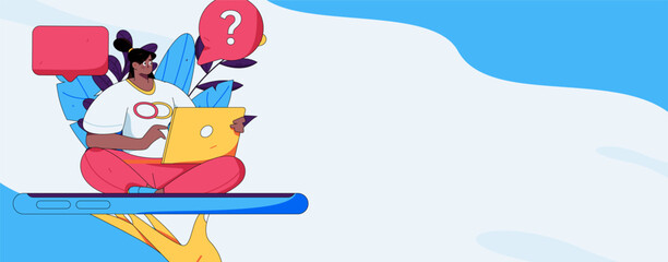 Virtual characters social communication concept business flat vector hand drawn illustration
