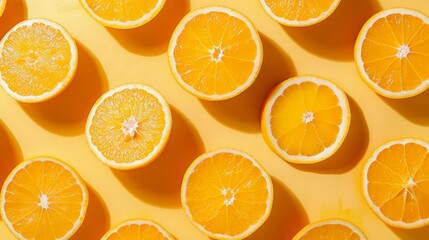 Playful orange fruit pattern on a vibrant yellow background.
