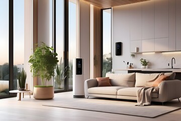 "Experience the future of sustainable living with our AI-generated image of an air source heat pump installed in a modern residential building. See the sleek and efficient design, with clean energy po