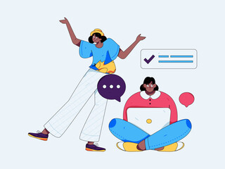 Virtual characters social communication concept business flat vector hand drawn illustration
