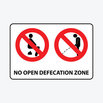 No open defecation zone banner with two prohibition icons and text