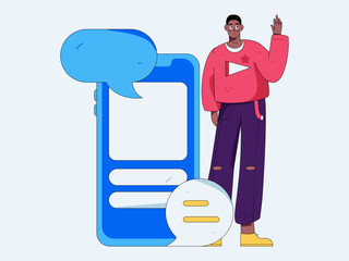 Virtual characters social communication concept business flat vector hand drawn illustration
