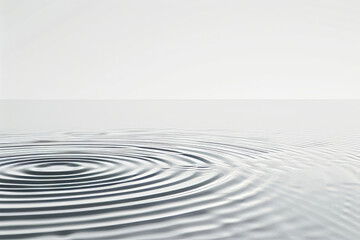 Concentric ripples on calm clear water surface. Simplicity, tranquility, balance concept. Monochromatic tones, minimal design for displaying product, copy space for mockups placement