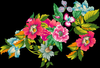Digital textile flower design with beautiful background