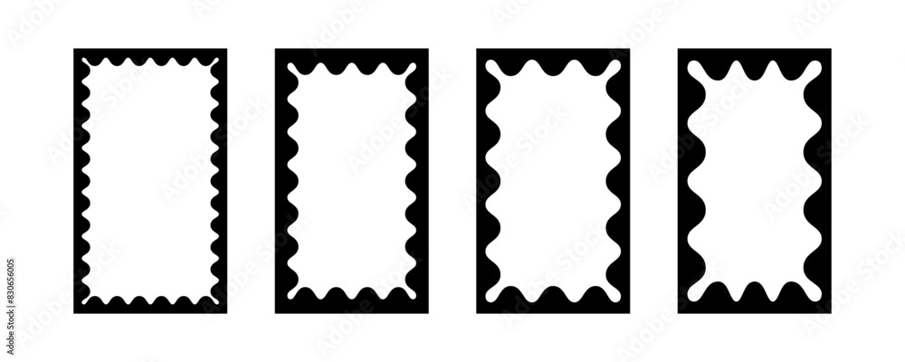 Aufkleber cloudy wave curve edge frame. wavy scalloped rectangle borders set. doodle drawn rectangle picture f