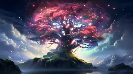 Fototapeta premium digital cherry blossom tree in the universe graphics poster PPT background