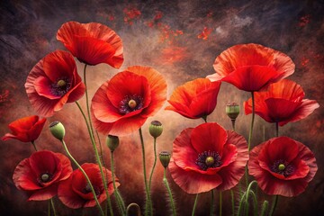Obraz premium Close-up. Bright red poppy flowers on a dark background.