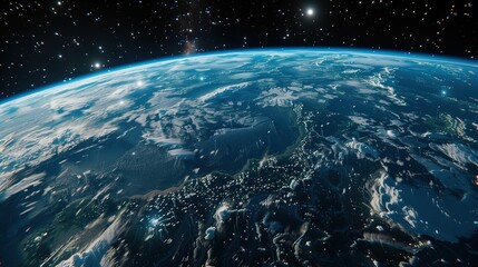 Obraz premium The Earth has a realistic geographic surface and a 3D cloud atmosphere with its orbit. View of the outer space of the world's planet Earth