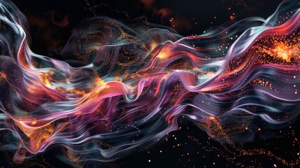 Obraz premium Fluid lines intersect with pixelated bursts merging tradition and modernity background