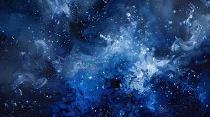 Stardust trails across celestial tableau in deep indigo and sapphire hues background