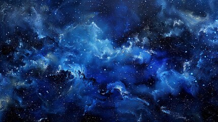 Celestial tableau in deep indigo and sapphire hues with wisps of stardust background