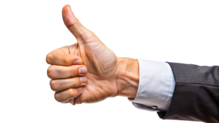 A hand with a thumb extended upwards in a gesture of approval