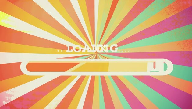 Retro colorful loading screen with progress bar and vibrant radial background