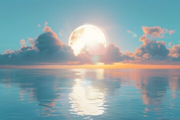 3D Rendering of a Big Sun on the Horizon in a Blue Sky