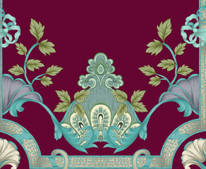 Digital textile flower design with beautiful background