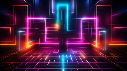 Digital neon lines in a retro-futuristic style graphics poster background