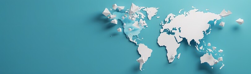 3D World Map on Blue Background with Copy Space