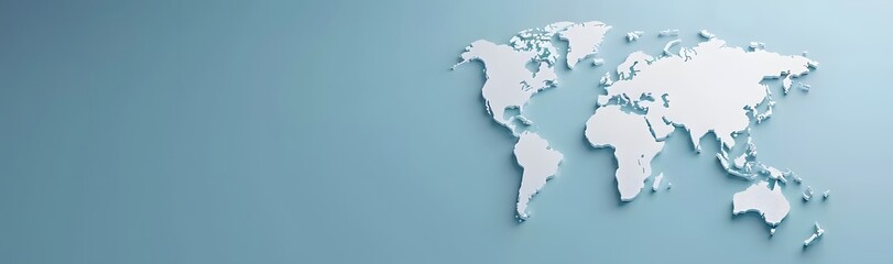 3D World Map on Blue Background with Copy Space