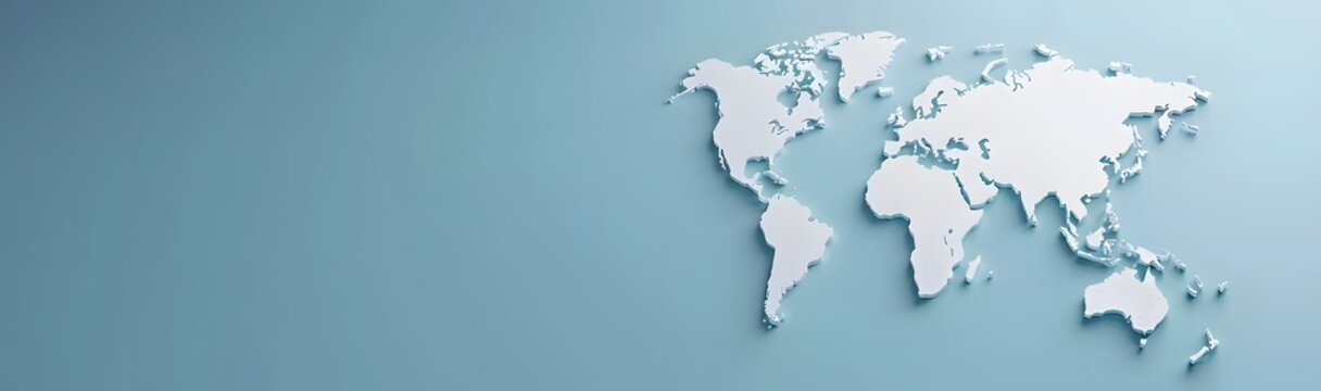 3D World Map on Blue Background with Copy Space