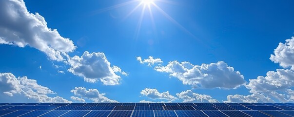 View of solar panels under blue sky