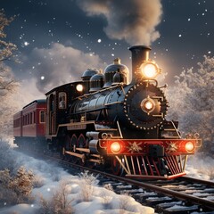 Obraz premium A Steam Train Chugging Through a Snow Covered Forest