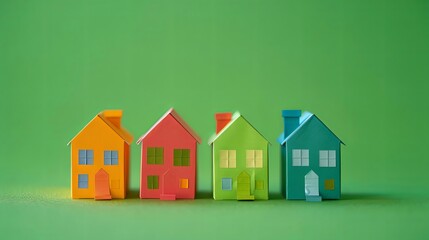 Colorful Paper Houses on Green Background