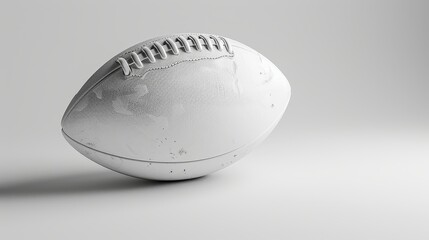 Minimalist illustration of a white American football floating on a white background, monochrome, concept of team games, isolated background, studio lighting