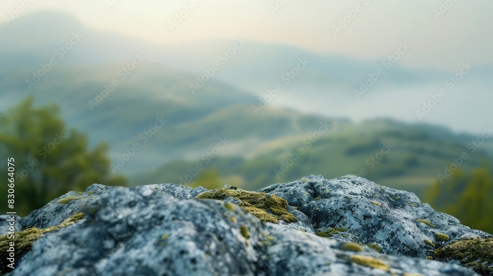 Poster scenic view of hills and rocks with blurred background and space for text