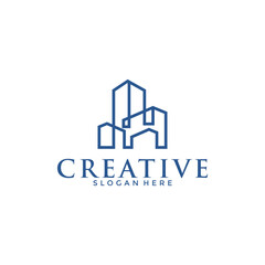 Fototapeta premium Real estate Creative logo design with line art style. city building abstract For Logo Design Inspiration
