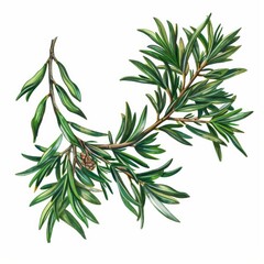 Fototapeta premium A vibrant Yew branch showcases lush green leaves fluttering gracefully against a white backdrop