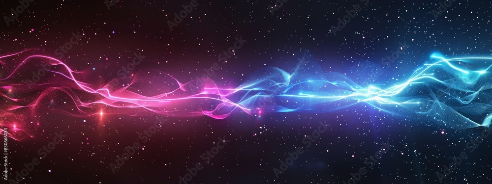 Wall mural abstract digital futuristic technology neon glowing background with dynamic flow lines and particles