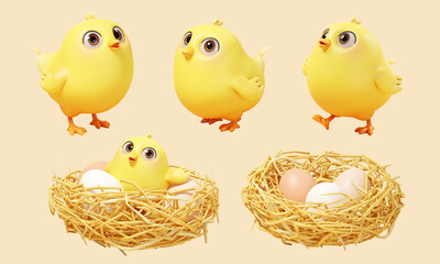 3D Cartoon baby chicken set