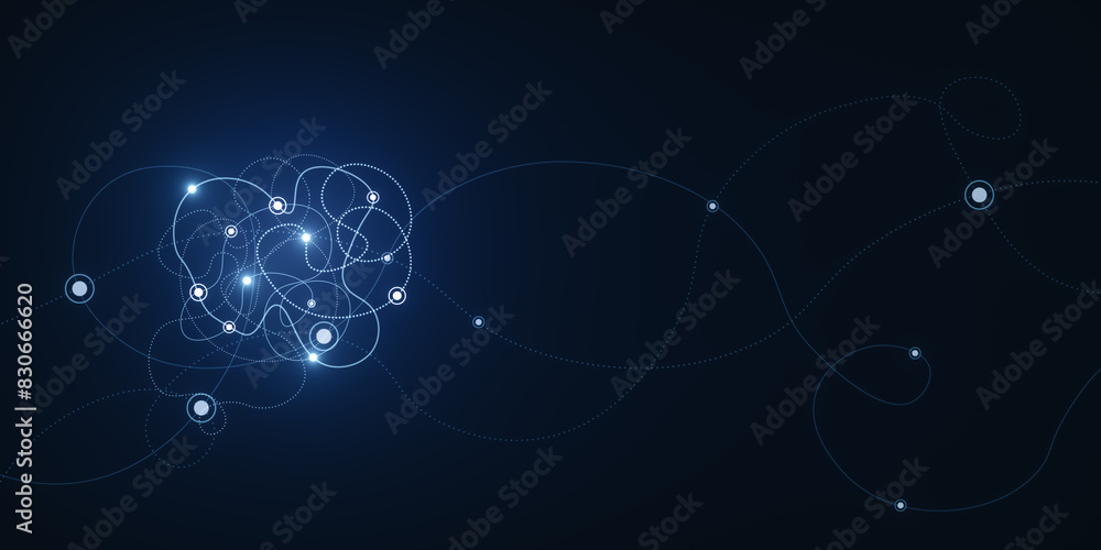 Aufkleber creative glowing digital scribble on blue backdrop. landing page concept. 3d rendering.