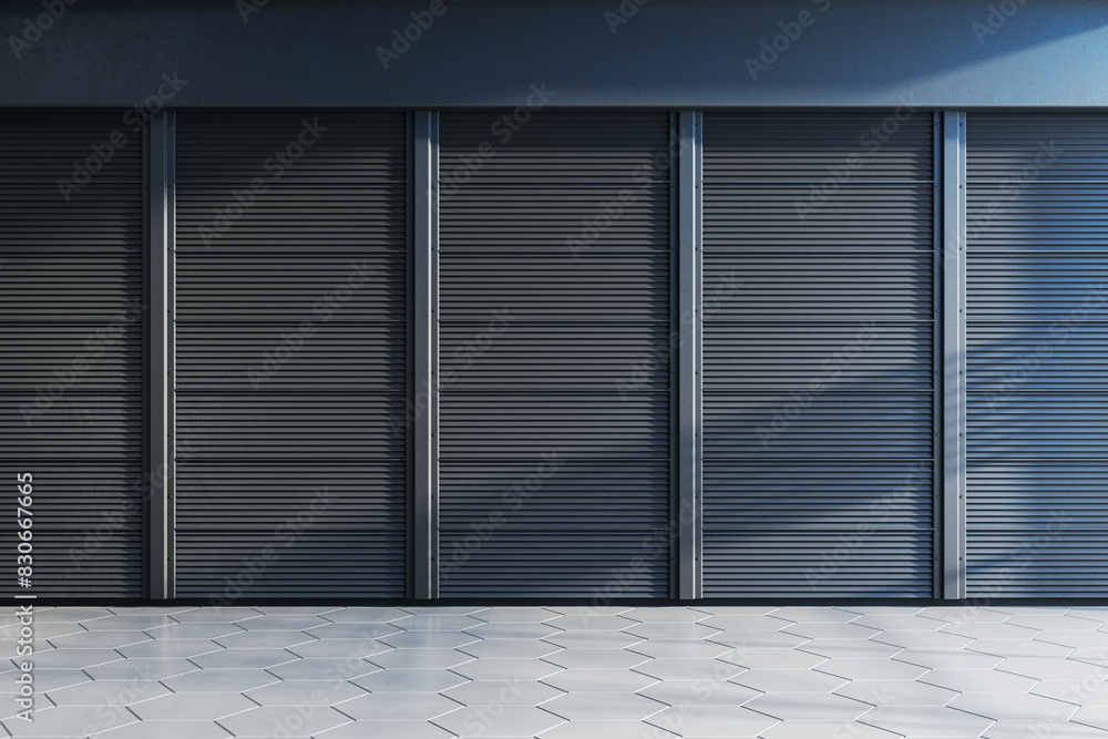 Aufkleber Empty dark gray linear blinds gallery wall with mock up place. Museum concept. 3D Rendering.
