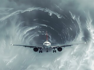 Fototapeta premium Airplane Navigating Turbulent Cold Front in the Sky
