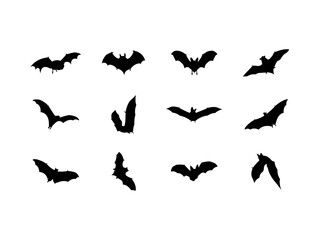 Set of Bat Silhouette in various poses isolated on white background