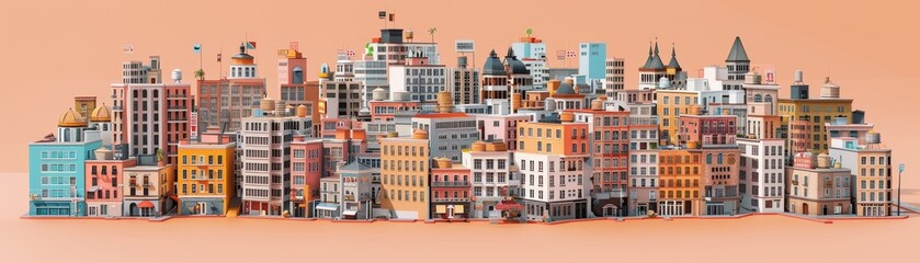 An adorable isometric 3D depiction of Mexico City, showcasing its iconic locales and ambiance, remains centered against a peach backdrop