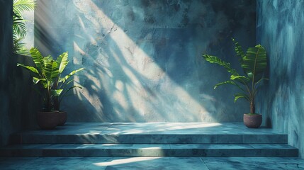 A serene setting for professional presentations, featuring a cyan theme with a touch of nature and modern design elements.