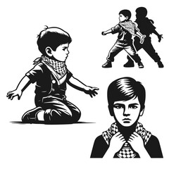 Very High detailed silhouette vector illustration vintage set of  kids isolated on white background