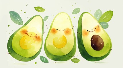 Watercolor 2d graphics of a charming avocado cartoon character 03