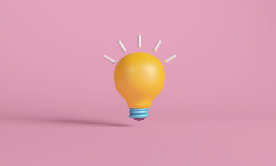 3D Glowing Light Bulb on Pink Background.