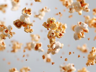 Popcorn flying against a white background