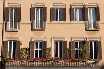 Traditional building facade in Rome city center. Italy