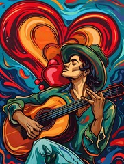 Passionate Musician Playing Heartfelt Melody on Acoustic Guitar