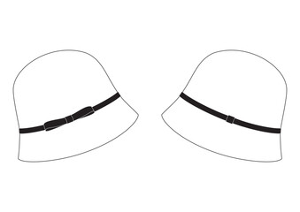 Vector fashion technical drawing of a cloche hat. Side bow detail. Wool fabric.
