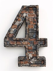 A 4-digit number created from aged, rough brick wall texture on a white backdrop in 3D.