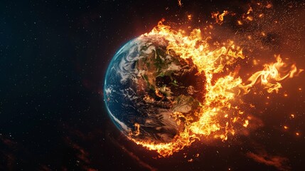 Globe engulfed in flames, a powerful depiction of the planet's plight 